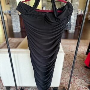 NWT Norma Kamali Black Jersey One Shoulder Dress  XL 14 16